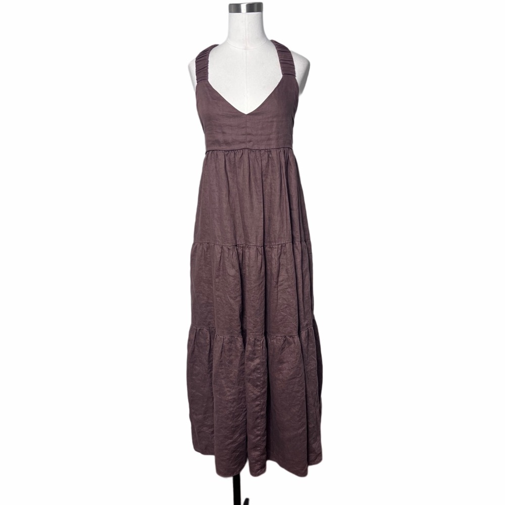 DISSH Brown Tiered Midi Linen Dress - Picture 3 of 9
